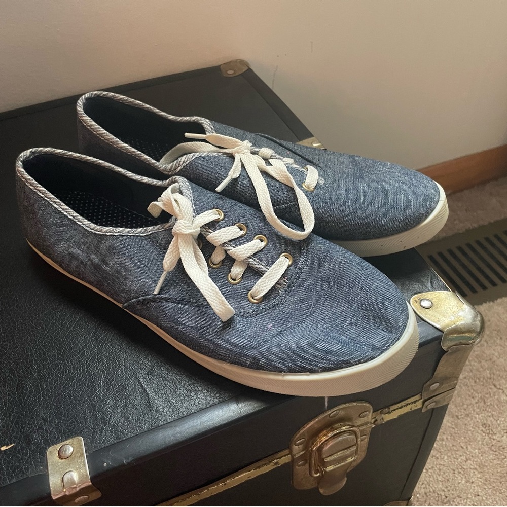 Faux Denim Lace Up Sneakers, Women’s 11